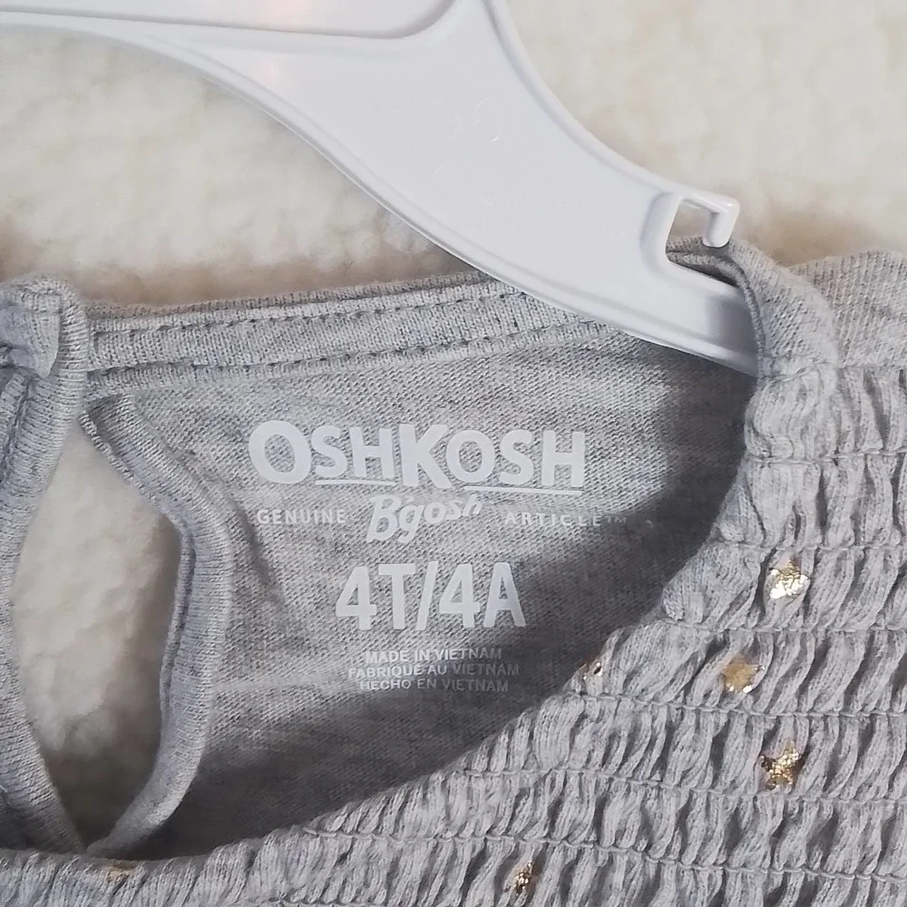 OshKosh Long Sleeve Cotton Top Tee Size 4 Gray‎ w/ Gold Stars